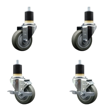 Service Caster 3.5'' SS Gray Poly Wheel Swivel 1-7/8'' Expanding Stem Caster Set 2 Brakes, 4PK SCC-SSEX20S3514-PPUB-2-TLB-2-178